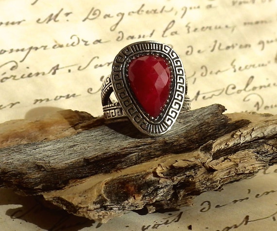 Seductive Faceted Ruby Ring ~ Teardrop Natural Ru… - image 2