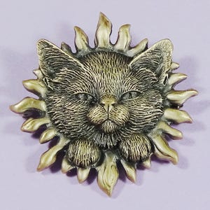 Bronze Sun Cat Brooch: Whimsical Statement Pin for Cat Lovers