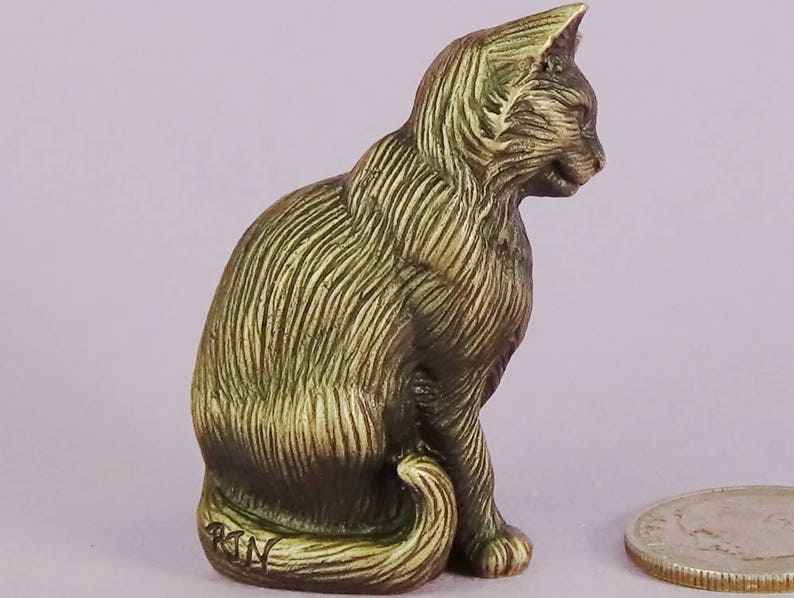 Sitting Cat Figurine Small Solid Bronze Cat Cat Lover Gift for Him or Her Small Bronze Cat Sculpture Cat of Mine Mini Cat Sculpture