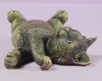 Playful Kitten Figurine Bronze, Cat Lover Gift for Her or Him, Bronze Lying Fat Kitten Sculpture, Bronze Cat Figurine, Kitten Collectible