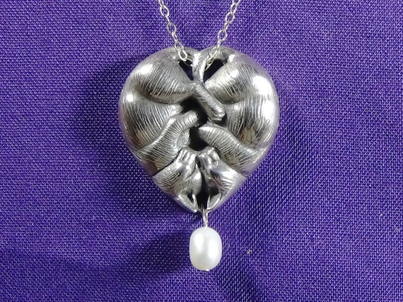 Two Kitten Heart Silver Pendant W 