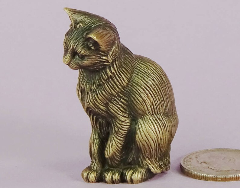 Sitting Cat Figurine Small Solid Bronze Cat Cat Lover Gift for Him or Her Small Bronze Cat Sculpture Cat of Mine Mini Cat Sculpture