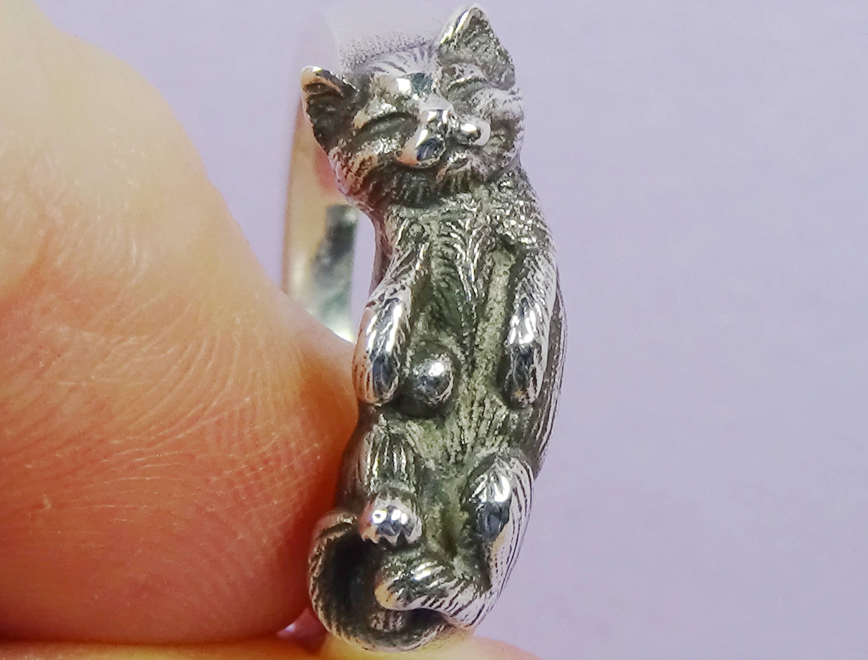 Sterling Silver Sleeping Kitten Ring,cat Lover Gift for Her,handmade Silver Kitten  Ring,cat of Mine Sculpted Kitten Ring,statement Cat Ring 