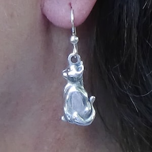 Kitty Silhouette Earrings Sterling Silver,Cat Lover Gift for Her,Cat of Mine Silver Cat Pierced Earrings,Sitting Kitten Dangle Earrings