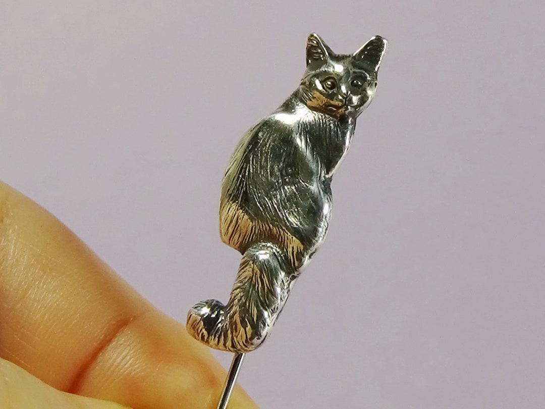 Silver Ragdoll Cat Stick Pin, Cat Lover Gift for Her or Him, Sterling ...