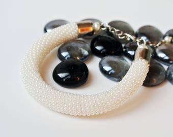 White Bead Crochet Bracelet, Seed Beads Rope, Wedding Bracelet, Crochet Bangle, Unique Bracelet, Beadwork, Elegant seed bead bracelet