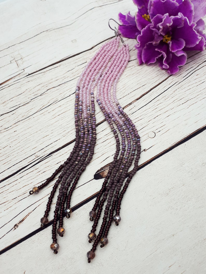 Extra Long Seed Bead Earrings Statement Evening Earrings Etsy