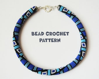 Bead crochet pattern "Blue crystal", Bead crochet rope pattern necklace or bracelet, Geometric pattern, Seed bead pattern, PDF tutorial