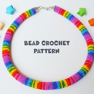Rainbow Bead Crochet Pattern PDF For Bracelet Necklace, Jewelry Pattern, Colorful Beaded Rope Tube, Beaded necklace pattern with seed beads