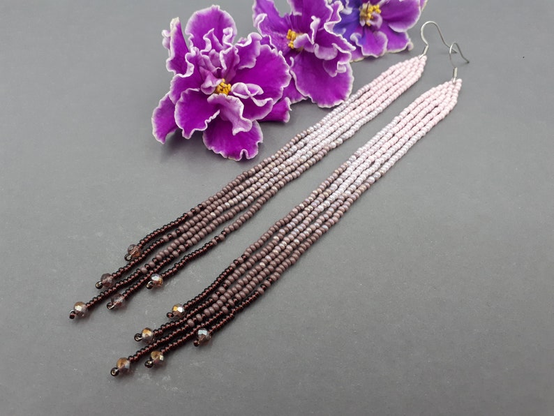 Extra Long Seed Bead Earrings Statement Evening Earrings Etsy