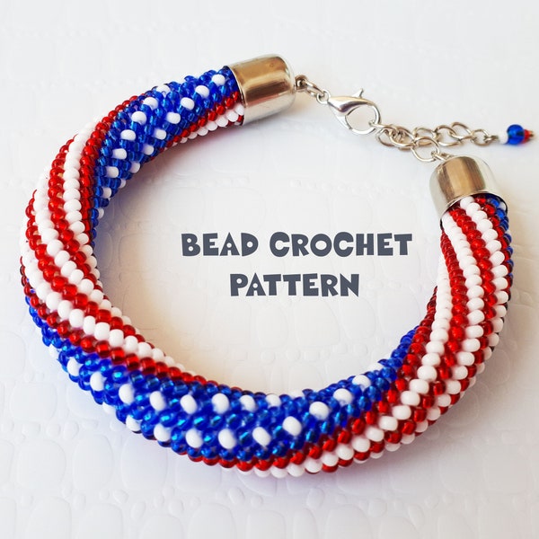 Bead Crochet Pattern USA Flag, Bead crochet rope pattern Independence day United States, Beaded Necklace Bracelet American Flag, PDF