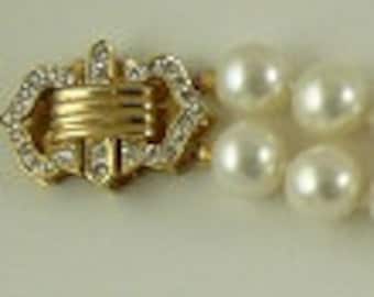 Freshwater Pearl Double Strand Bracelet with14k Yellow Gold Diamond Bars & Clasp