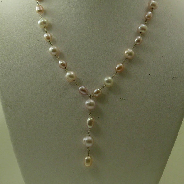 Freshwater Multi-Color Pearl Tin Cup Necklace 14k Yellow Gold Chain