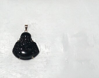 S95B17-02 Black Onyx Buddha Pendant with Electroplated 24k Gold Edge