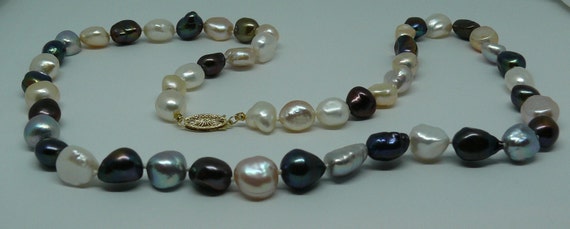 Freshwater Multicolor Pearl Necklace with 14k Yellow Gold Clasp 25 1/2 inches