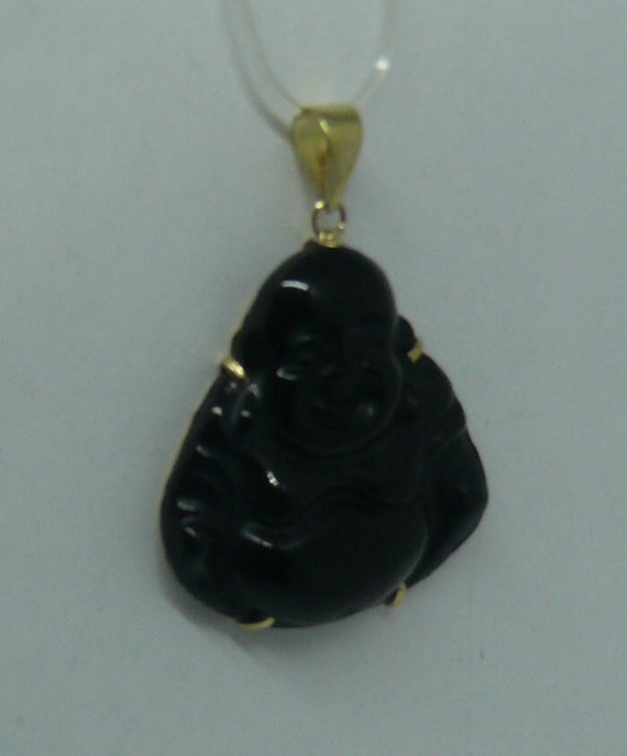 Black Onyx Buddha Pendant 14k Yellow Gold