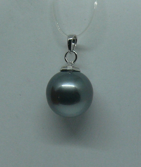 Tahitian 12.6 mm x 12.8 mm Pearl Pendant with 14k White Gold