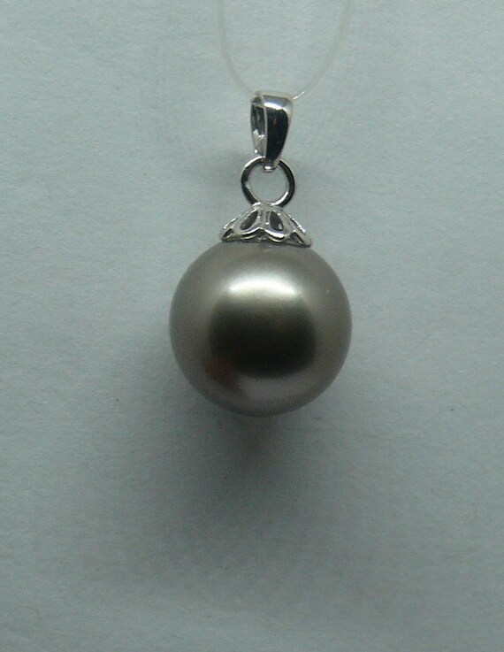 Tahitian 12.6 mm Round Pearl Pendant with 14k White Gold