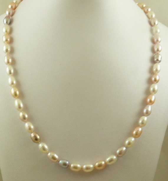 Freshwater Multi-Color 36.5 Inches Pearl Necklace & 14k Yellow Gold Fish Lock