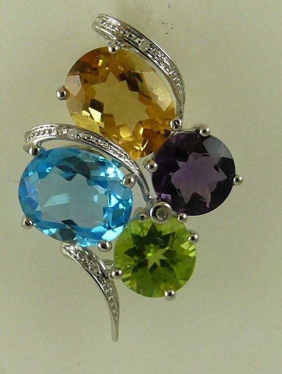 Multi-Color 11.64 ct Gemstone Pendant With 14K White Gold & 0.02 ct