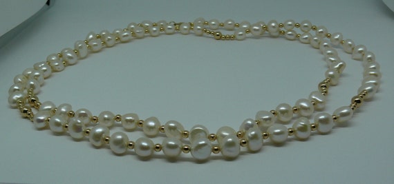 Freshwater 6-7mm Flat Pearl Necklace 14k Gold Filled Beads and Lobster Lock