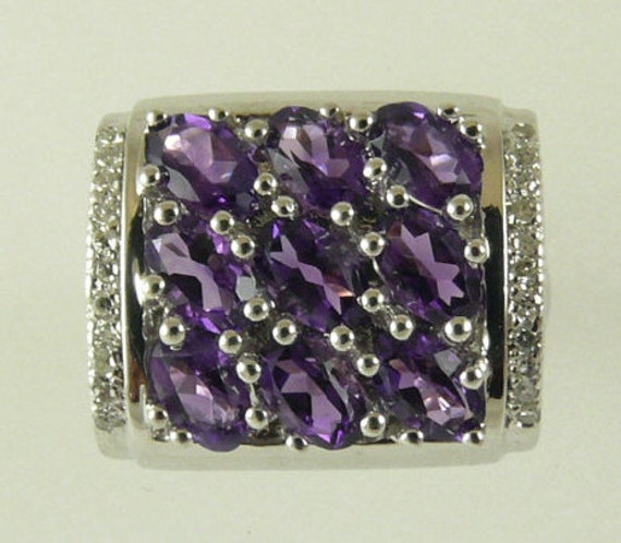 Amethyst1.73ct Ring 14k White Gold and Diamonds 0.08ct