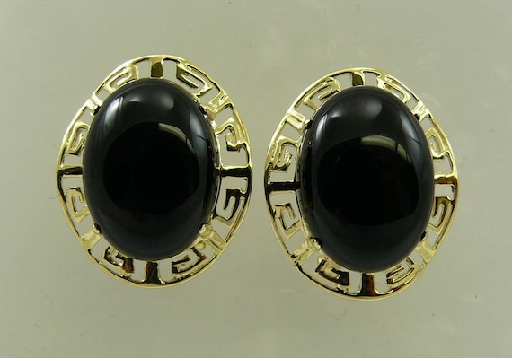 Black Onyx 16.4 mm x 12.1 mm Earrings 14k Yellow Gold