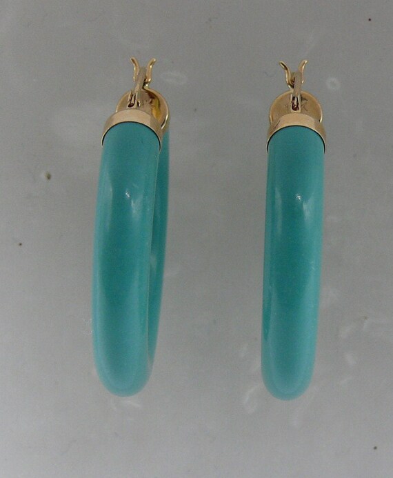 Reconstituted Turquoise 4.8 x 30.0 mm Hoop Earrings 14k Yellow Gold