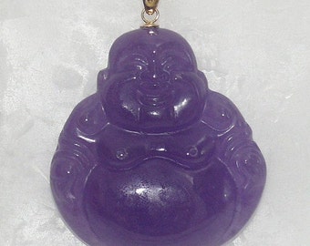 Lavender Jade Buddha Pendant 14k Yellow Gold