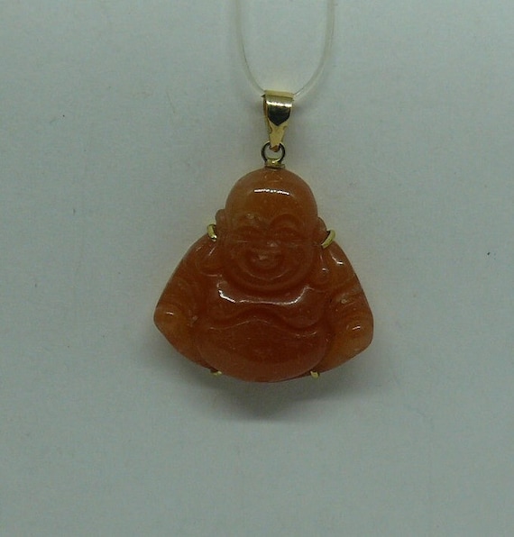 Red Jade Buddha Pendant 14k Yellow Gold