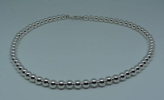 6mm Sterling Silver Beaded Necklace 16" Long