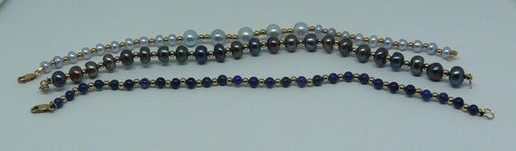 Freshwater Pearl, Semi Precious III Bracelet Set, 14k Gold Filled Beads & Clasp