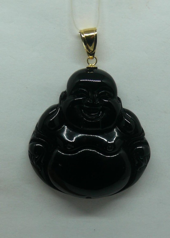 Black Onyx Buddha Pendant with 14k Yellow Gold