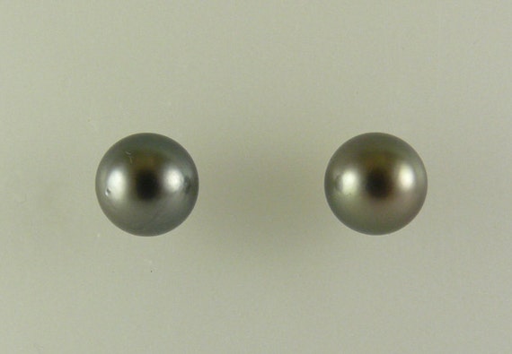 Tahitian Black 9.6 mm Pearl Stud Earrings 14K Yellow Gold Post and Push Back