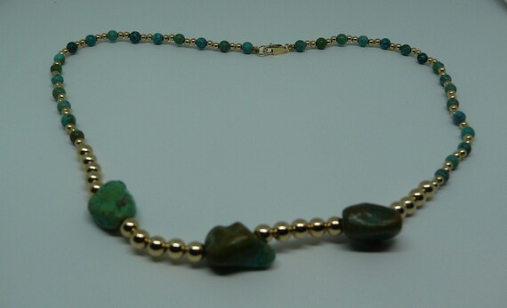 Turquoise Necklace 14k Gold Filled Beads and Lobster Lock