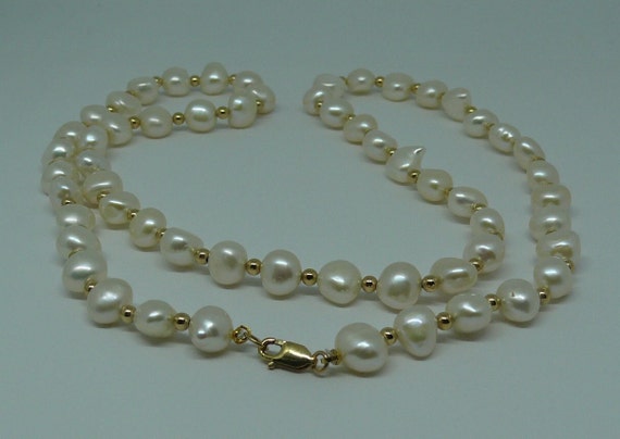 Freshwater 6-7mm Flat Pearl Necklace 14k Gold Filled Beads and Lobster Lock