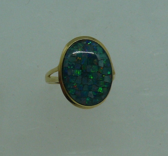 Mosaic Opal 12.0 x 16.0 mm Ring 14k Yellow Gold