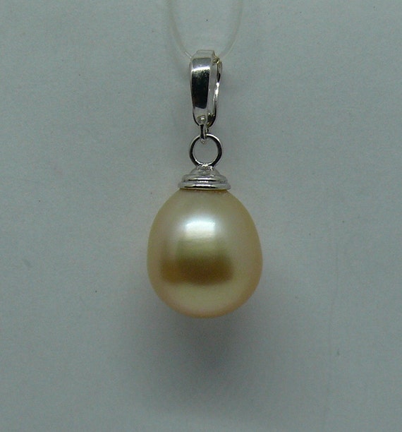 South Sea Golden Pearl 12.3 x 14.5 mm Pendant 14K White Gold Enhancer