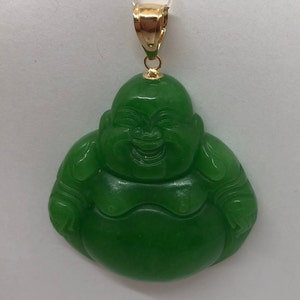 Green Jade Buddha Pendant 14k Yellow 
