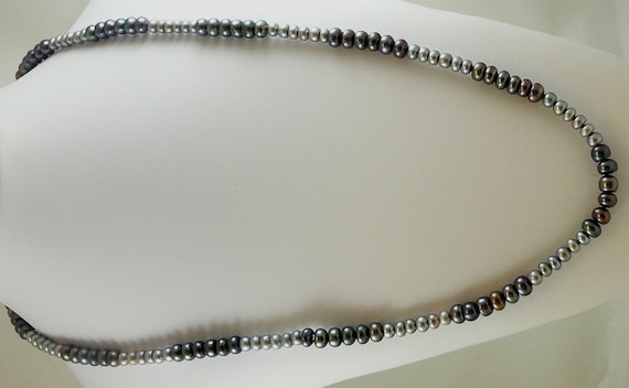 Freshwater Black and Grey Pearl Necklace 46" Long