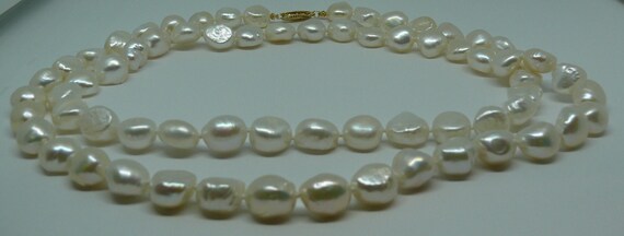 Freshwater White Pearl Necklace with 14k Yellow Gold Clasp 34 inches