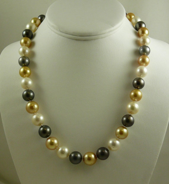 South Sea Multicolor Pearl Necklace 11.9x12mm - 11x10.7mm 14k Yellow Gold Clasp