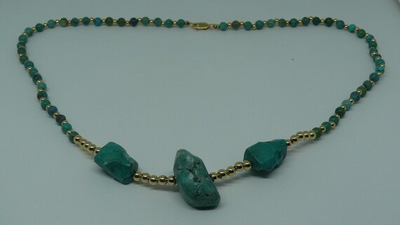 Turquoise Necklace with 14k Gold Filled Beads and Lobster Lock