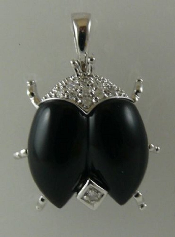 Black Onyx Pendant 14k White Gold & Diamonds 0.06ct