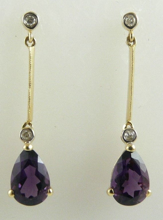 Amethyst 2.76ct Earrings 14k Yellow Gold & Diamonds 0.08ct