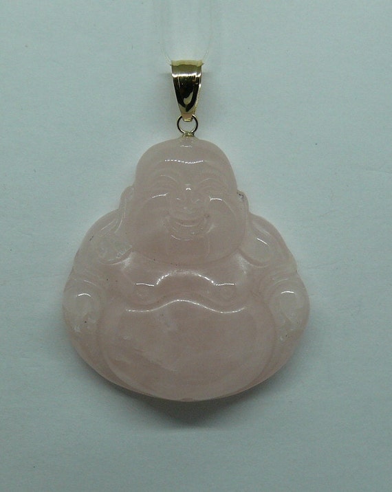 Rose Quartz Buddha Pendant 14k Yellow Gold