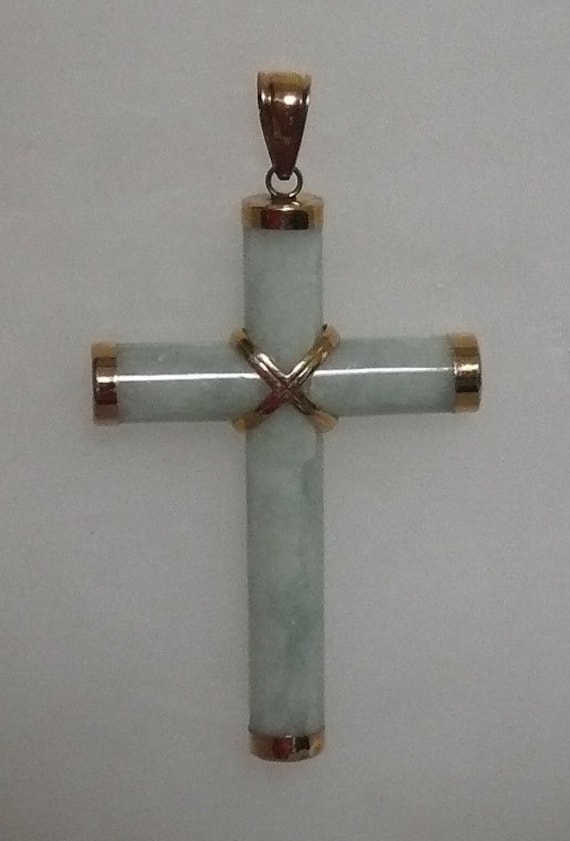 Jade Cross Pendant with 14k Yellow Gold