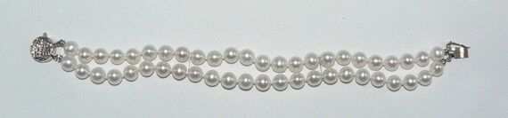 Freshwater 6.5 -7.0mm Pearl Double Strand Bracelet,14k White Gold Clasp & Bars