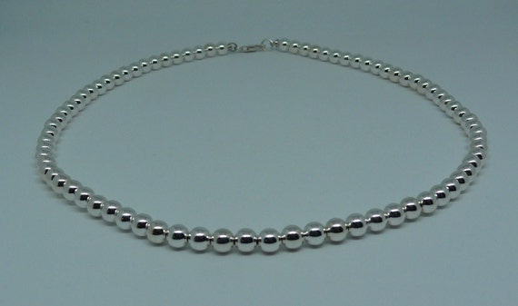5mm Sterling Silver Beaded Necklace 16" Long