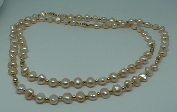 Freshwater 6-7mm Flat Pearl Necklace 14k Gold Filled Beads and Lobster Lock